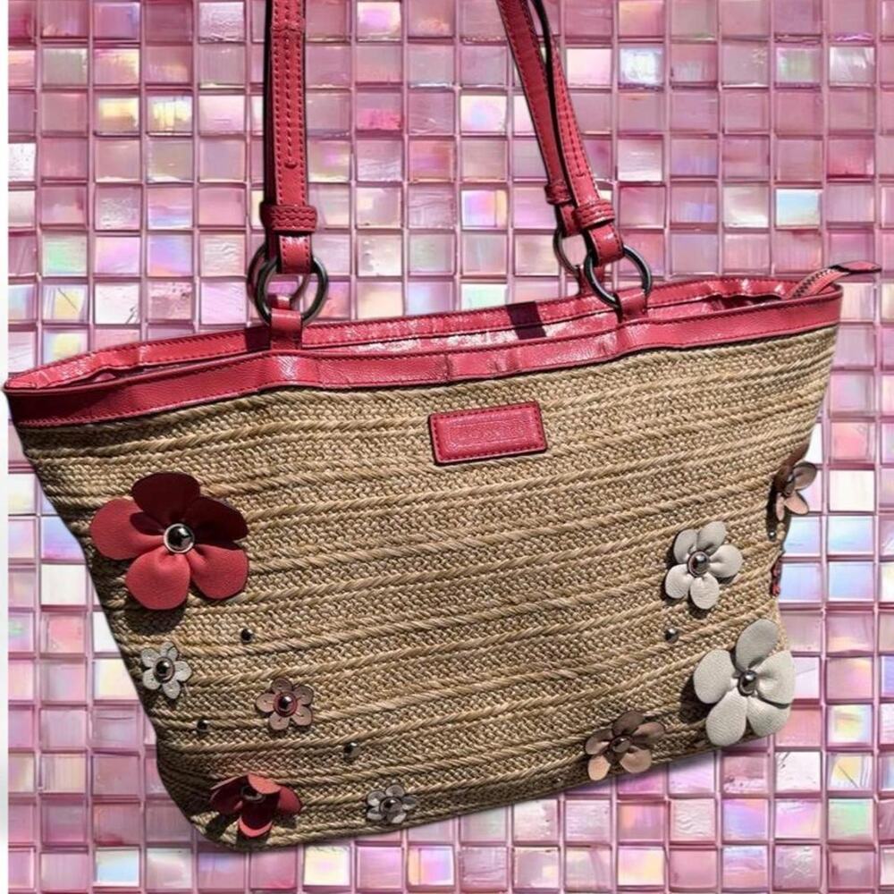 Y2k pink beige floral coach bag